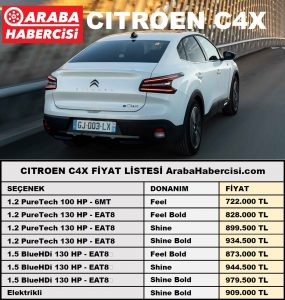 Citroen C4X fiyat listesi Ocak 2023